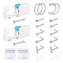 QWALIT kit piercing nez 2pcs, deux pistolets jetables pour usage à domicile.
