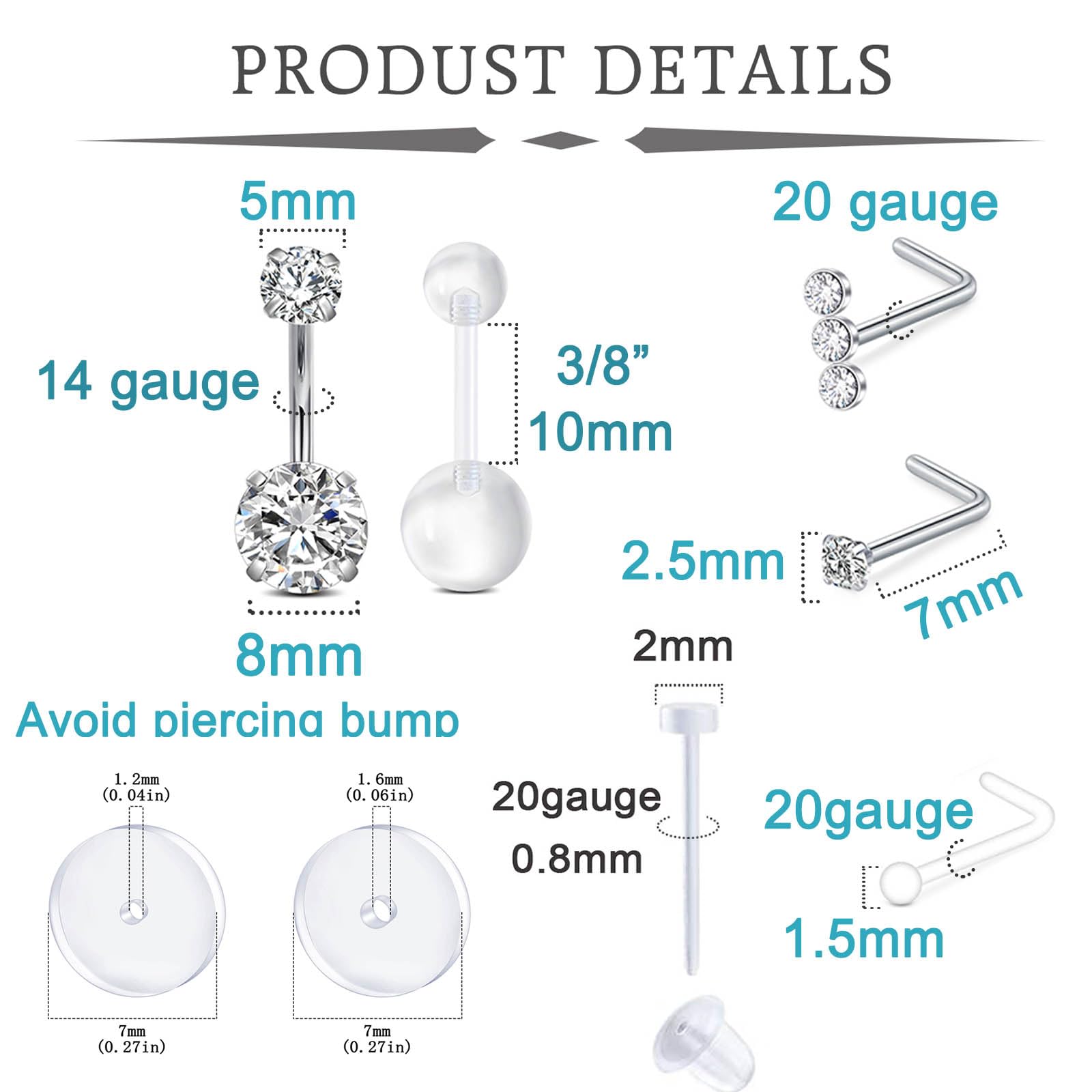 QWALIT kit piercing nez : kit complet pour piercing nasal propre et simple