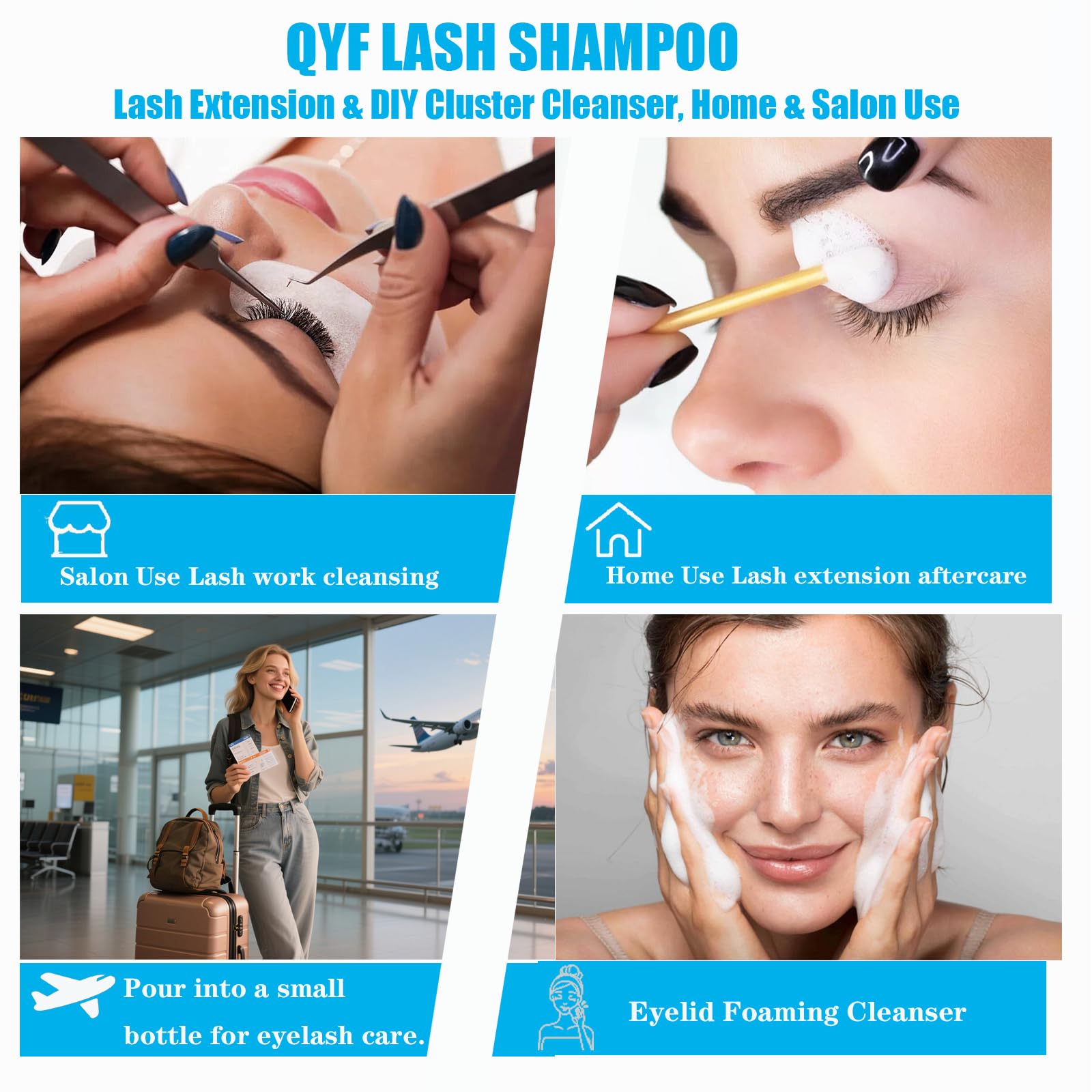 QYF Shampoing extension cils – utilisation après pose d extensions pour entretien