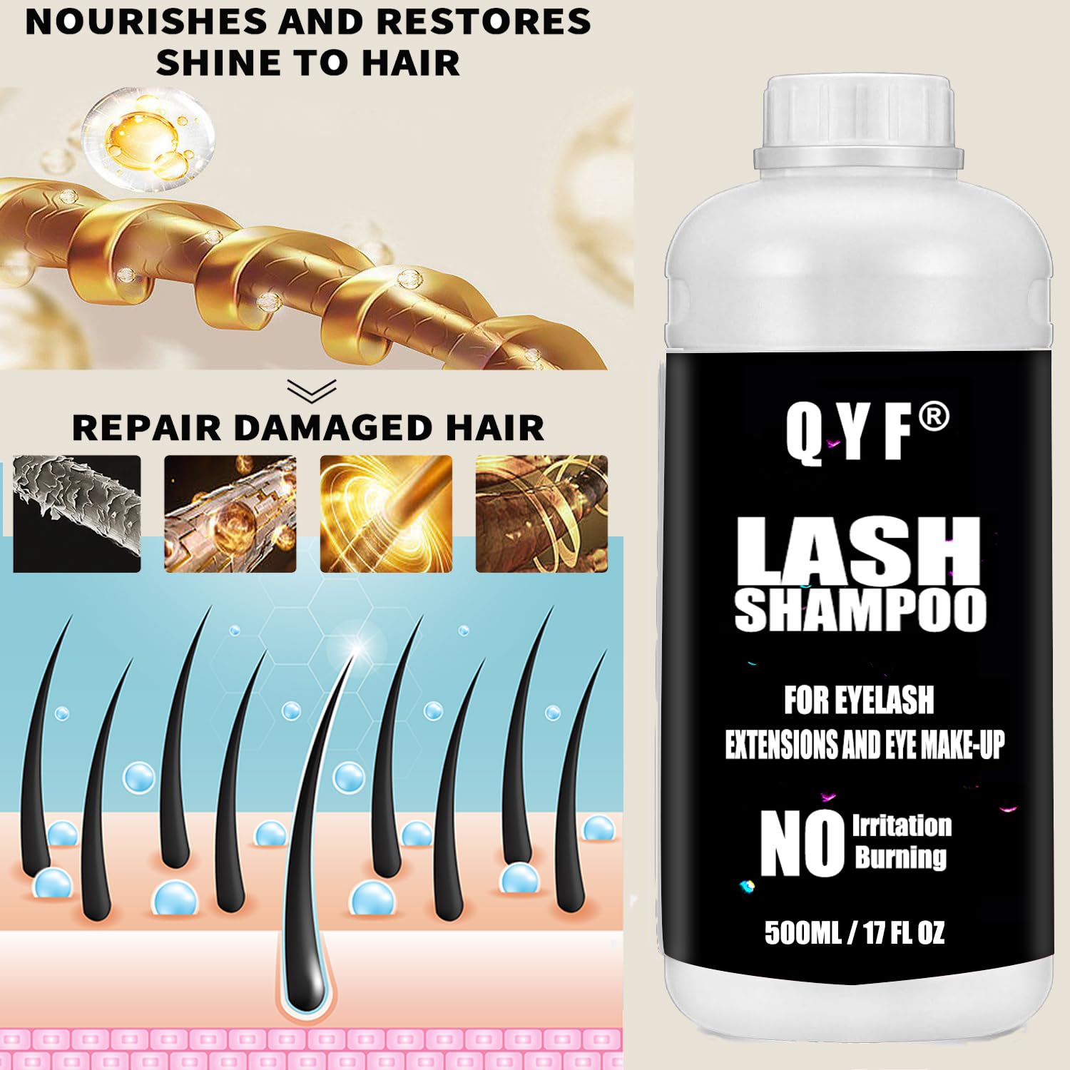 Élimination des résidus de colle avec le Shampoing QYF pour extensions