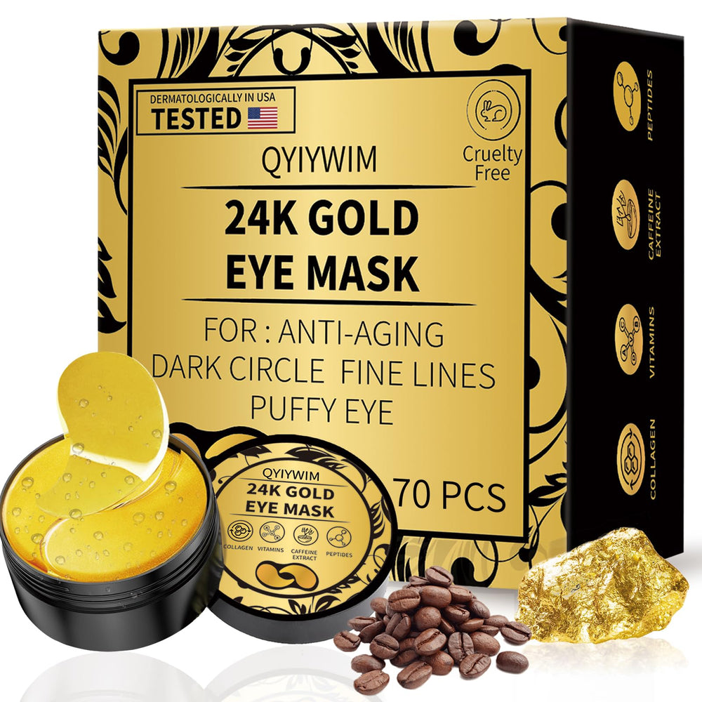 Patchs yeux Qyiywim Or 24K en application, regard frais et lumineux.