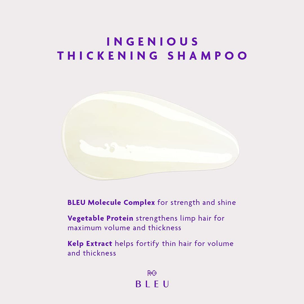 R+Co BLEU: texture généreuse du shampooing, révèle densité capillaire.