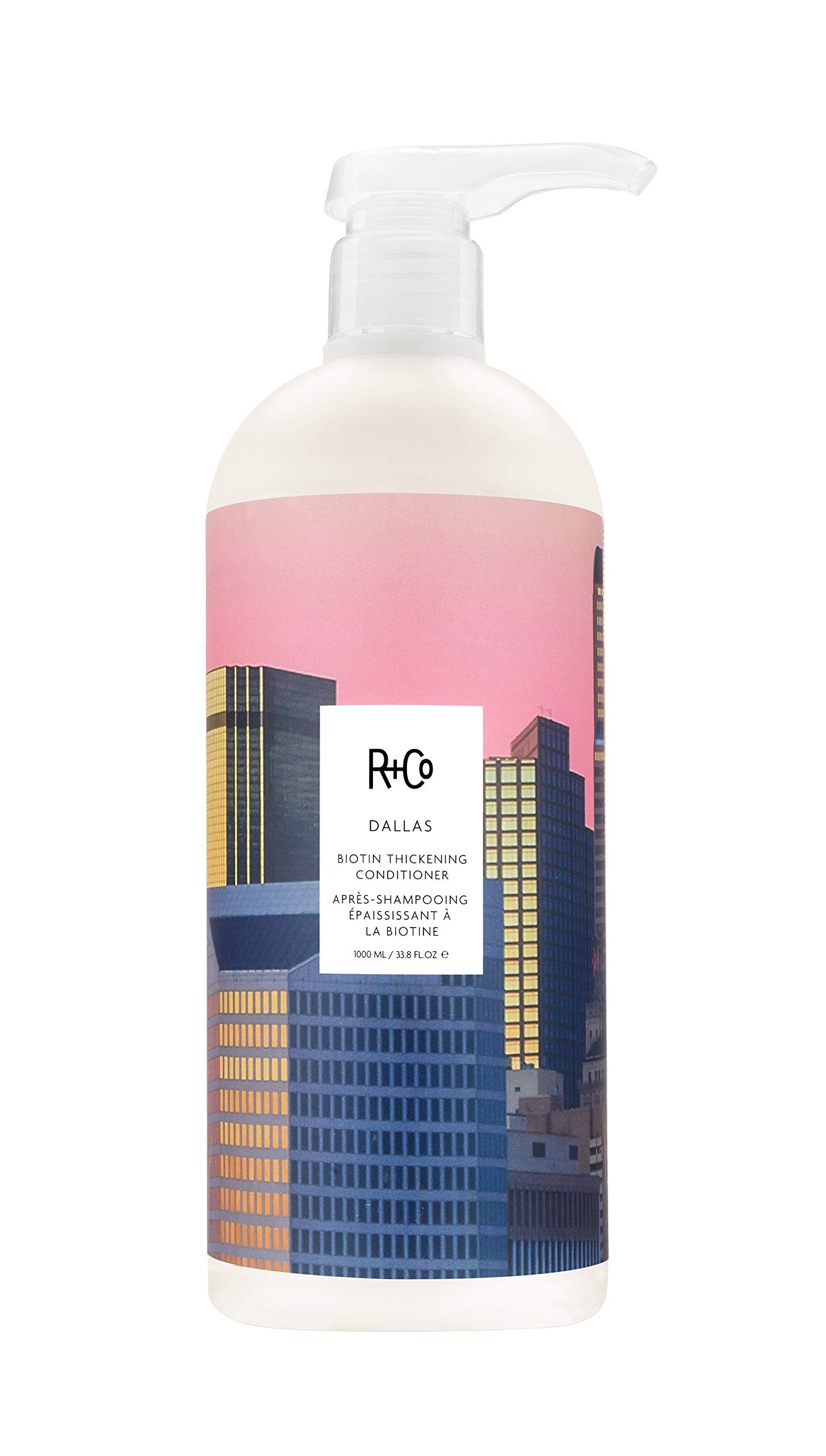 R+Co Dallas Biotin – bouteille 1000 ml, brillance renforcée.