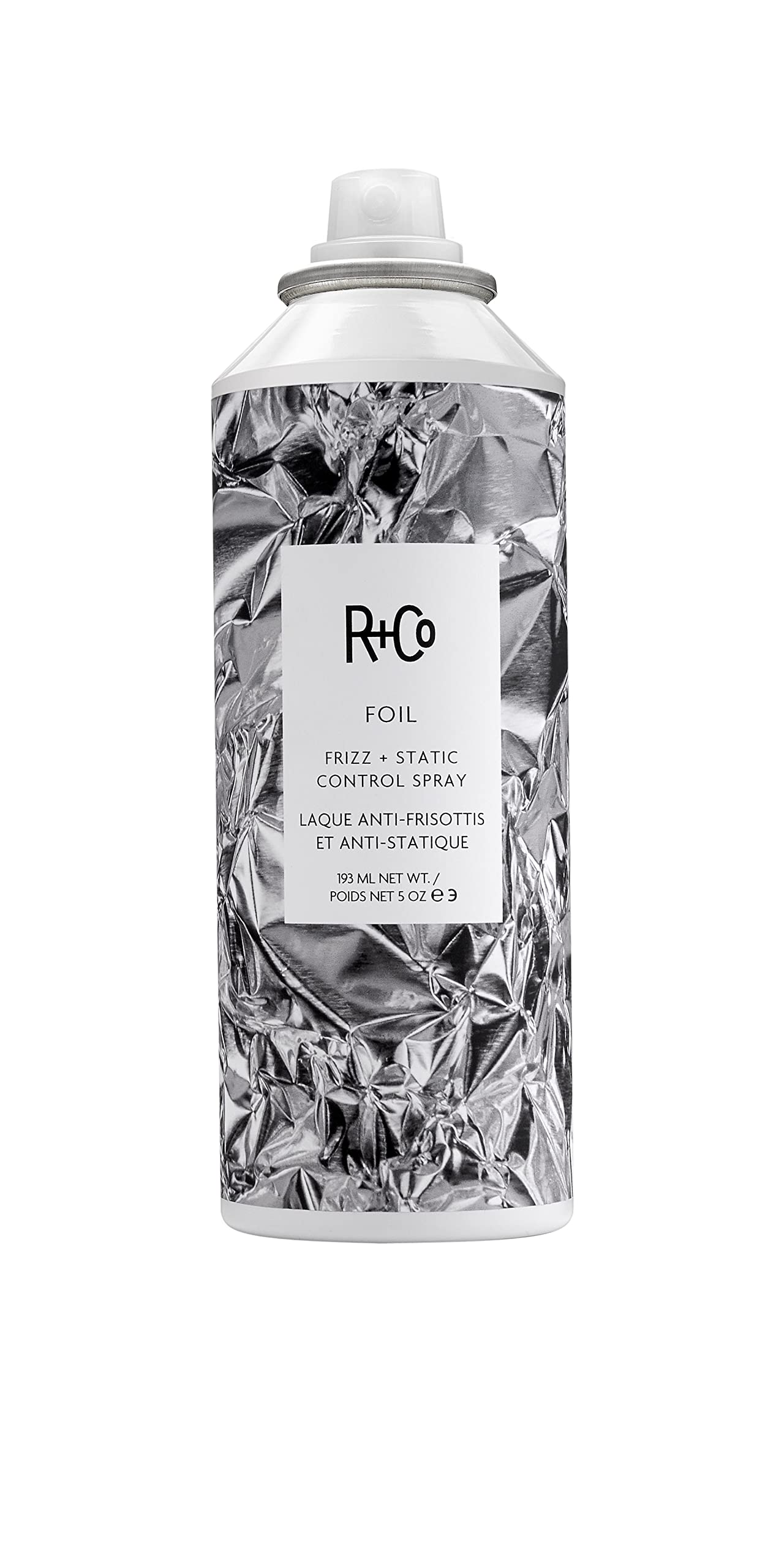 R+Co Foil Frizz + Static Aérosol sur bouteille, contrôle durable des frisottis et de la statique