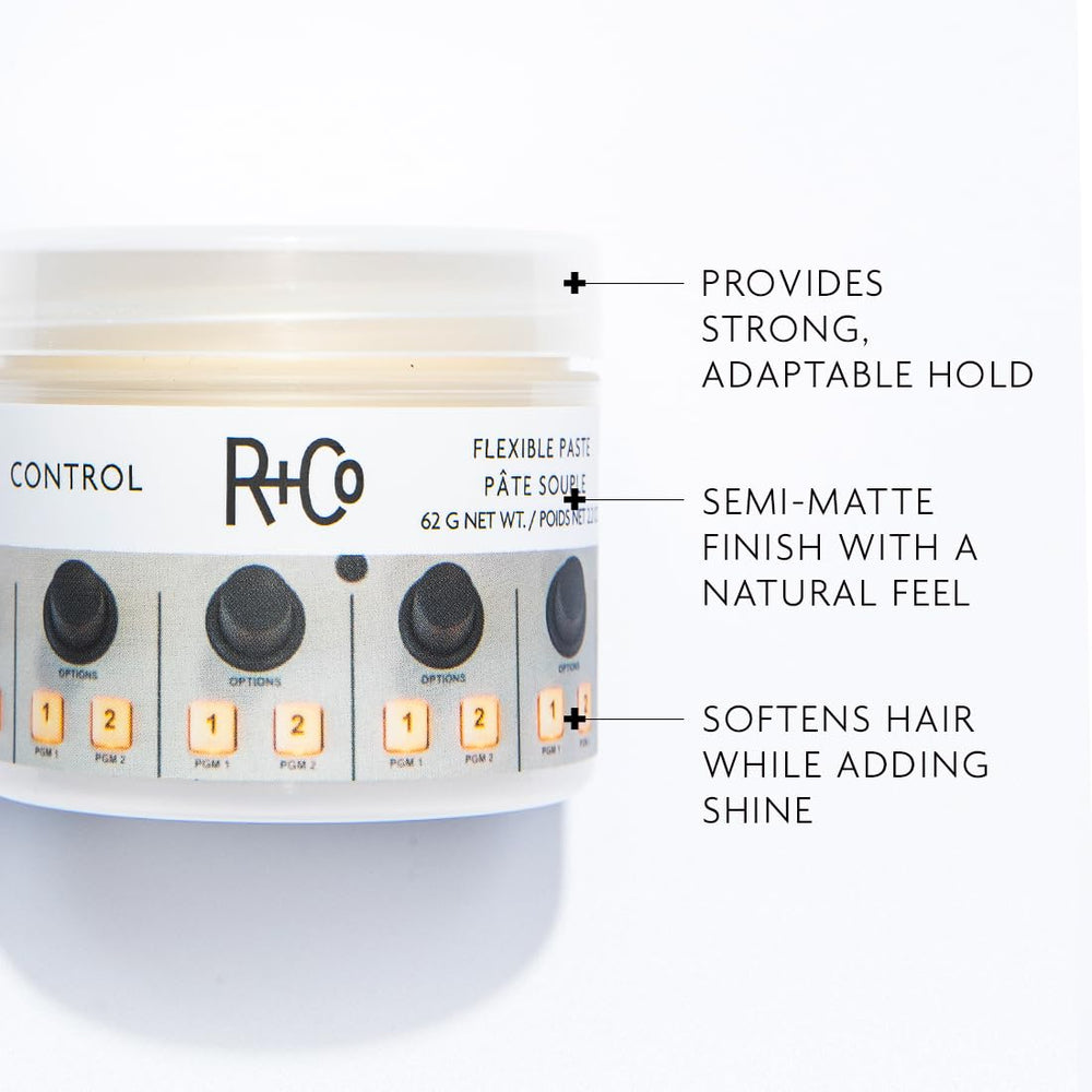 R+Co Pâte Contrôle Flexible – texture et définition discrètes sur les cheveux