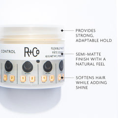 R+Co Pâte Contrôle Flexible – texture et définition discrètes sur les cheveux
