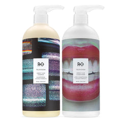 R+Co Television Shampoing en bouteille, cheveux plus doux et brillants.