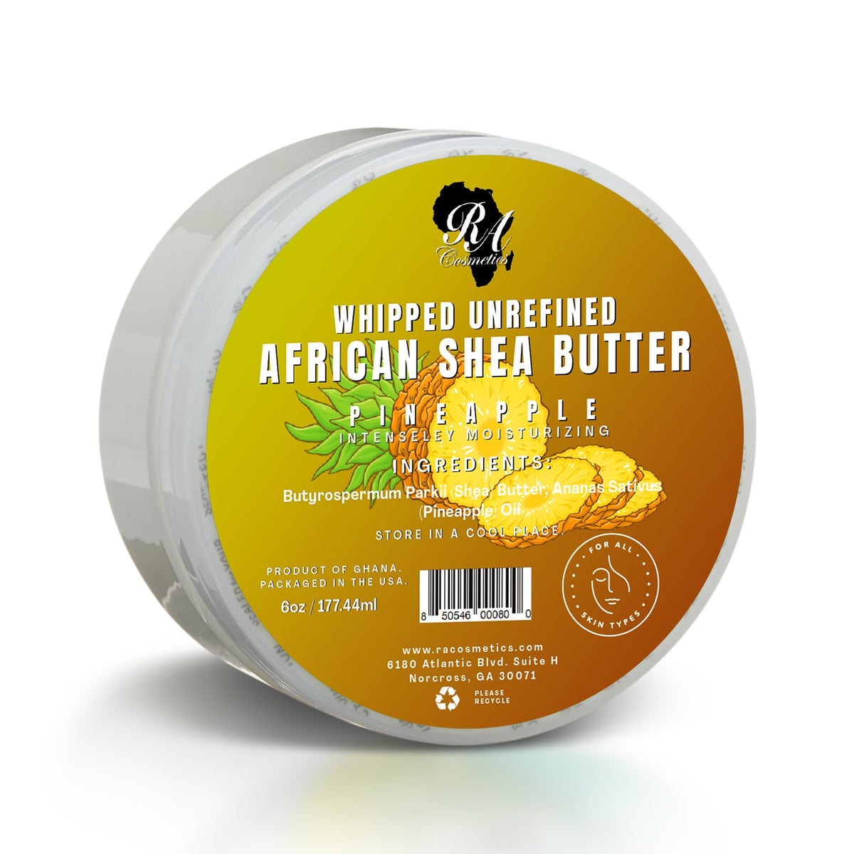 RA COSMETICS Beurre karité battu ananas dans pot pour hydrater la peau