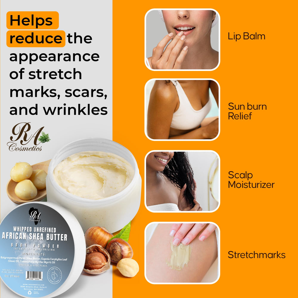 RA COSMETICS Beurre de Karité Fouetté, parfum poudre bébé, sensation fraîche et légère.