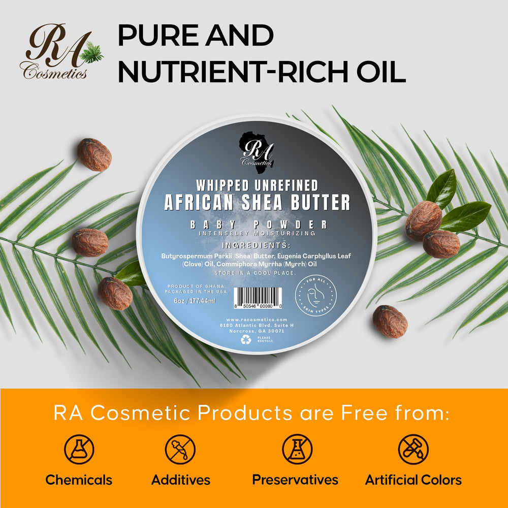 RA COSMETICS Beurre de Karité Fouetté, pot en verre pratique et élégant.