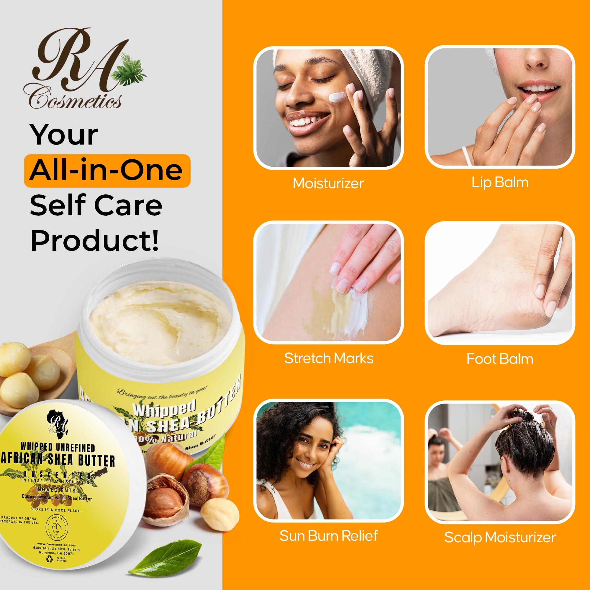 RA COSMETICS Beurre de Karité Pur, démêlage facilité et cheveux sans frisottis.