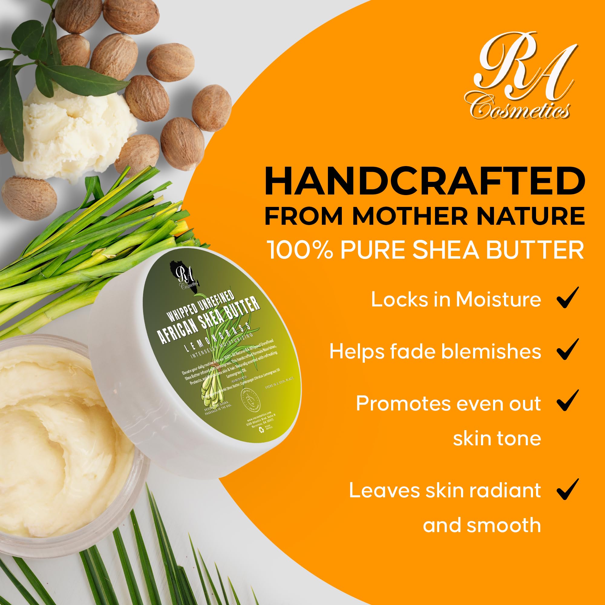 Beurre karité naturel RA COSMETICS nourrit cheveux et peau.