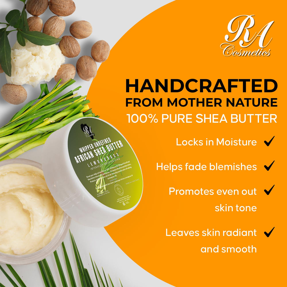 Beurre karité naturel RA COSMETICS nourrit cheveux et peau.