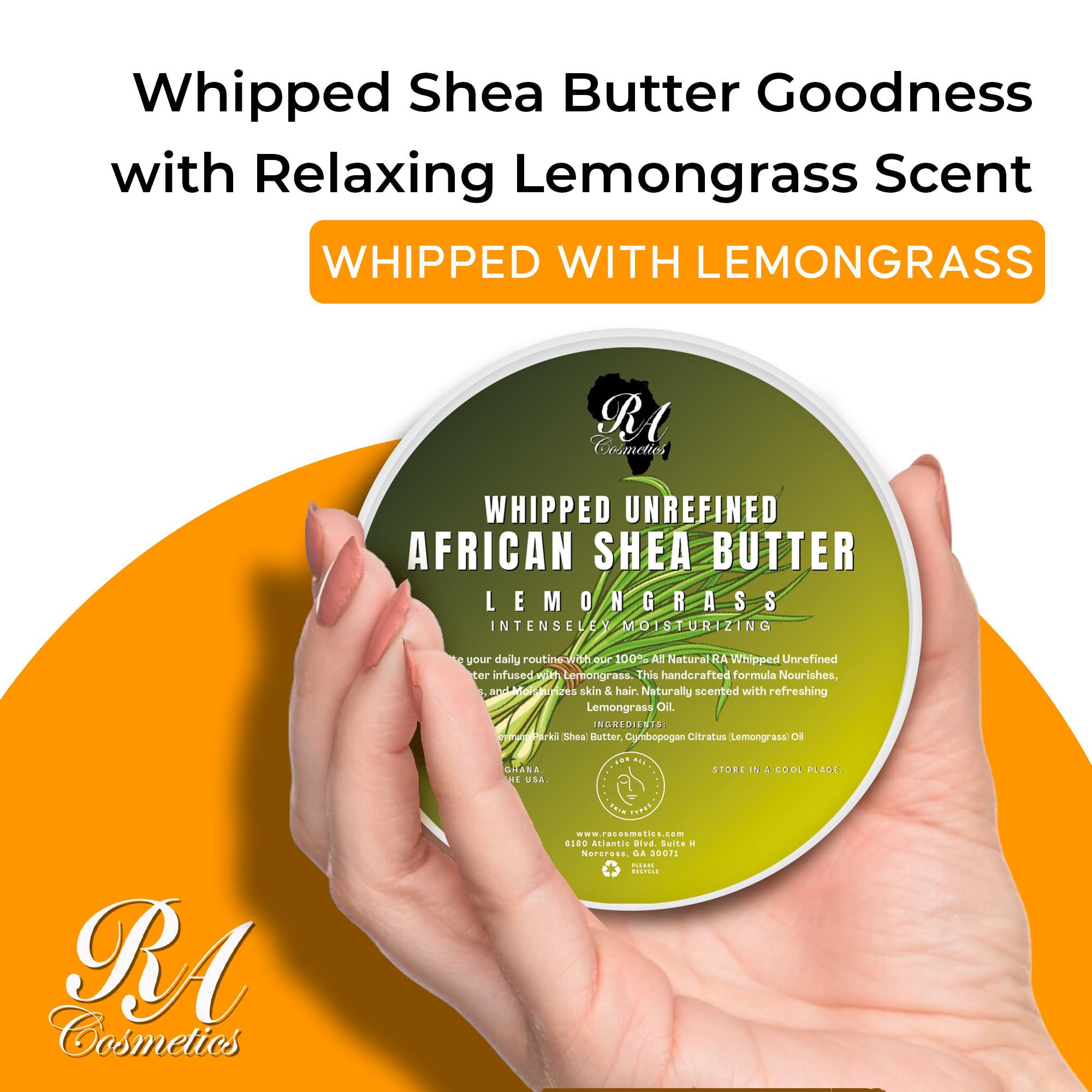 Texture fouettée RA COSMETICS, crème légère pour mains et peau.
