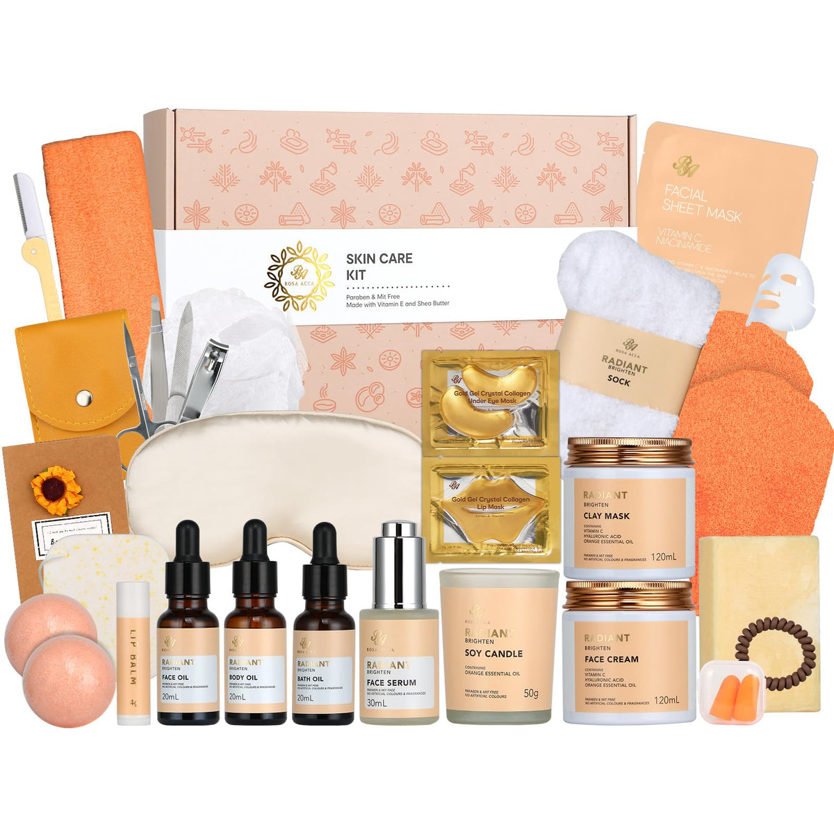 Coffret soin visage RA ROSA ACCA prêt à être utilisé pour spa à domicile.