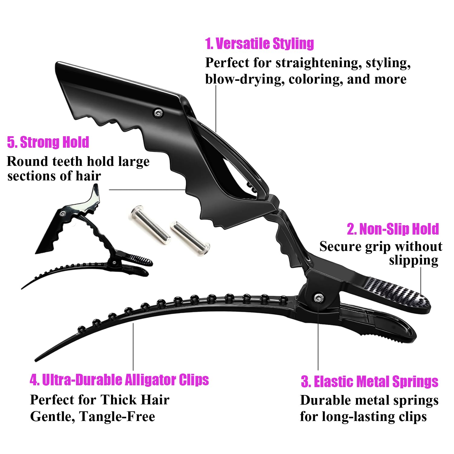 Rabetly clip alligator design double charniere, prise robuste pour coiffures precises.