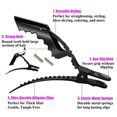 Rabetly clip alligator design double charniere, prise robuste pour coiffures precises.