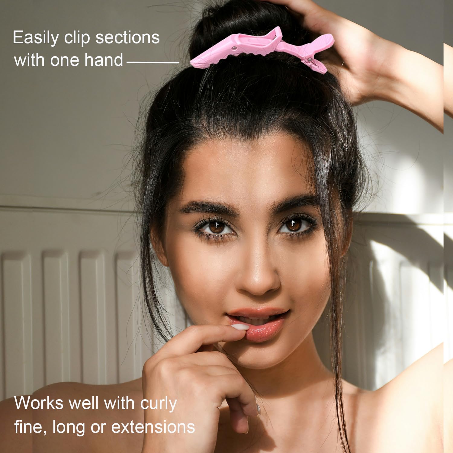 Pinces à dents larges Rabetly rose, prise solide pour cheveux épais.