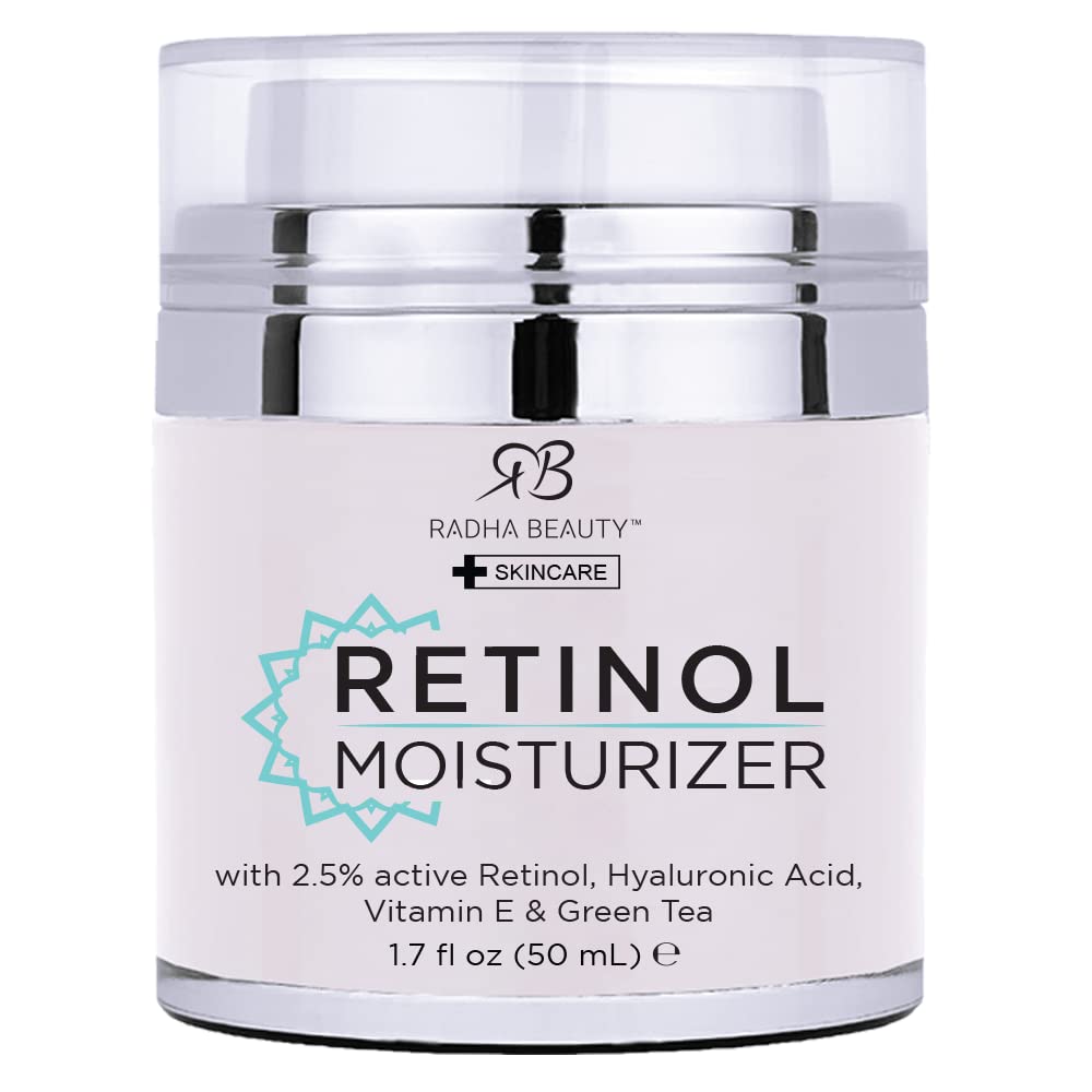 Radha Beauty Crème Rétinol Hydratante en flacon, hydratation légère et agréable.