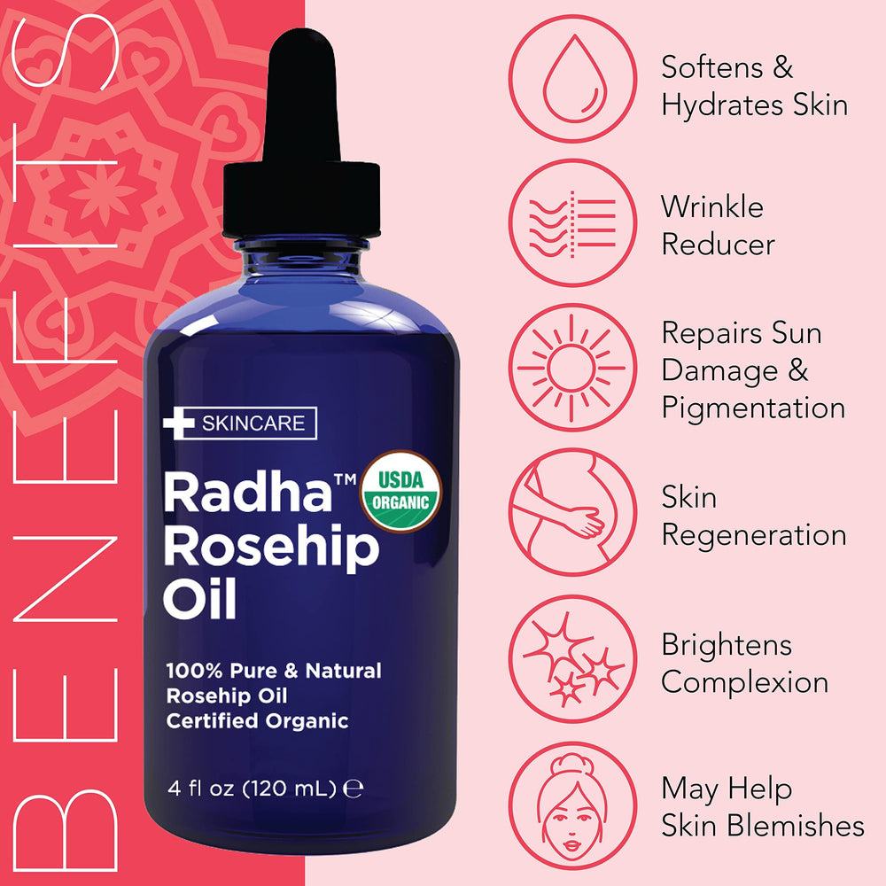 Radha Beauty huile rose musquée, absorption rapide sans résidu gras