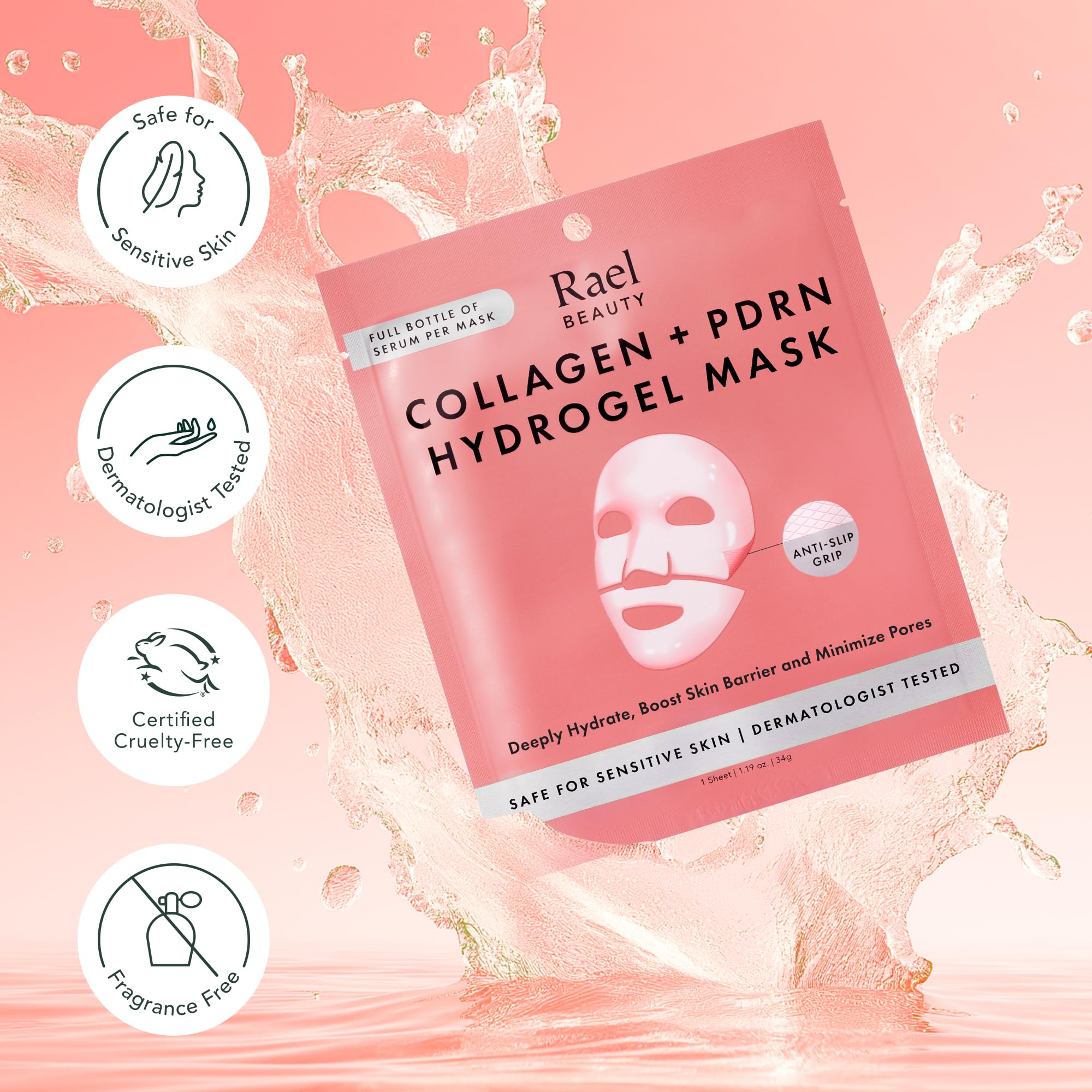 Rael lot de 4 masques hydrogels pour routine hydratante pratique