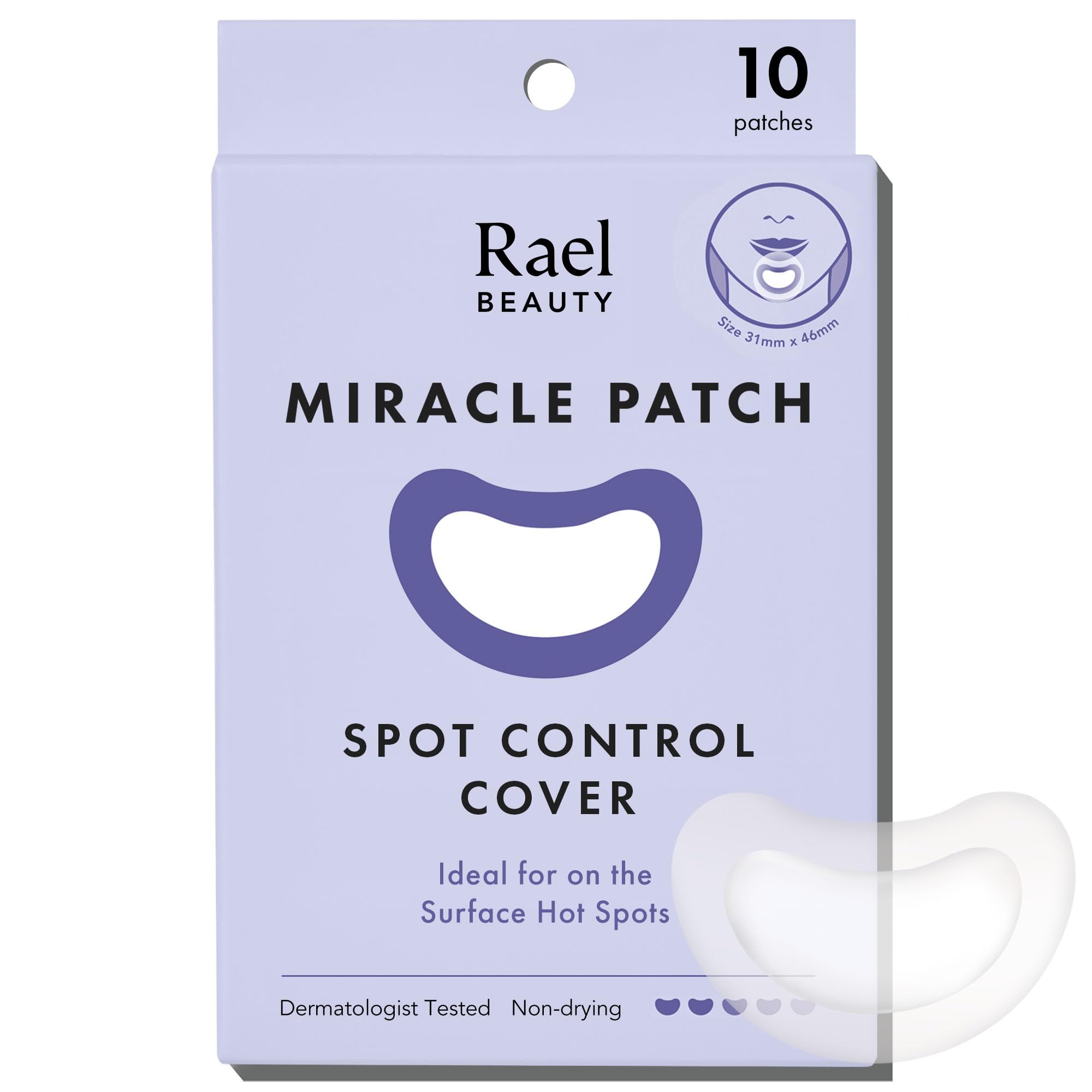 Pansement Rael hydrocolloïde grand-format sur bouton, absorption rapide et discrète.