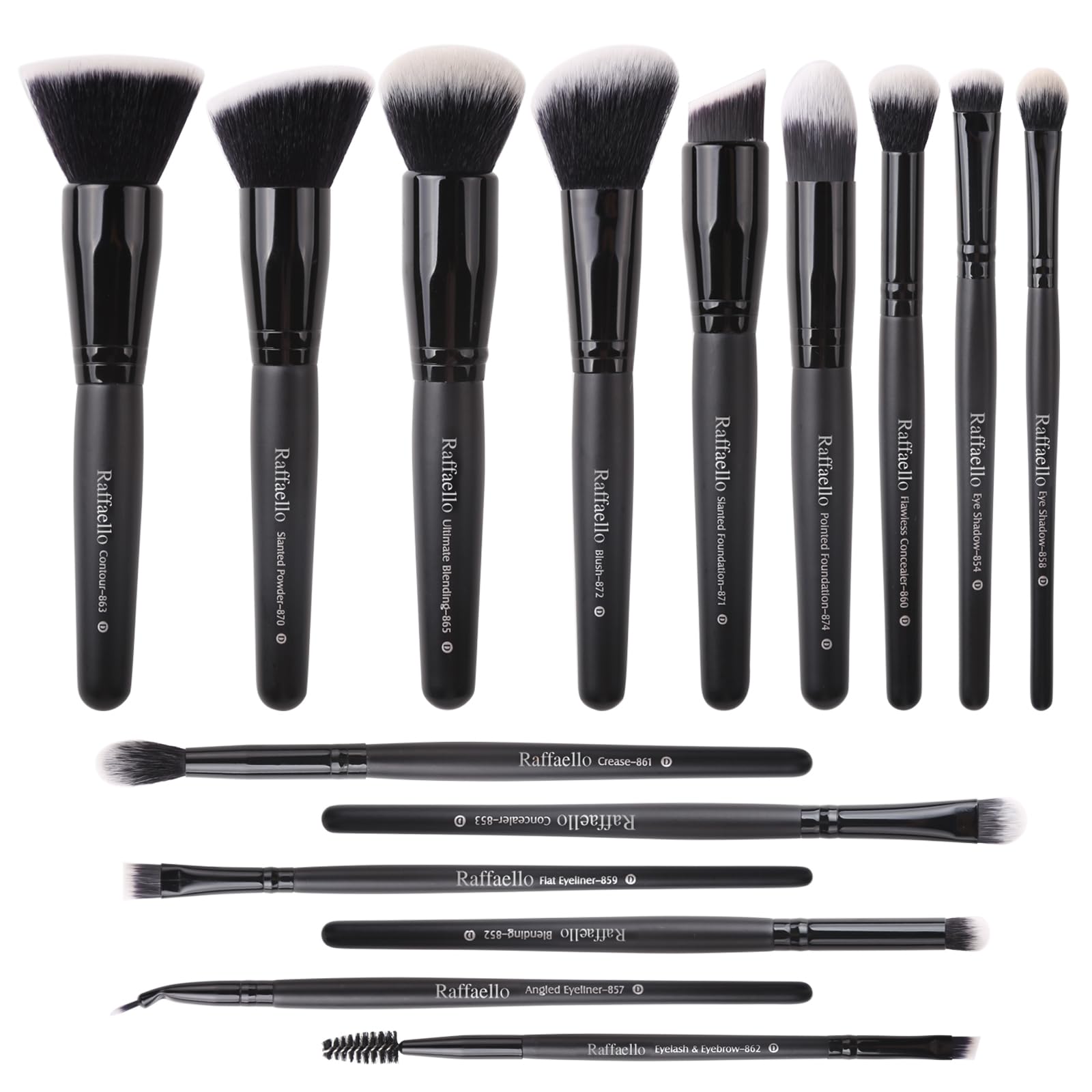 Raffaello ensemble pinceaux maquillage 15 pièces pour un fini homogène du teint