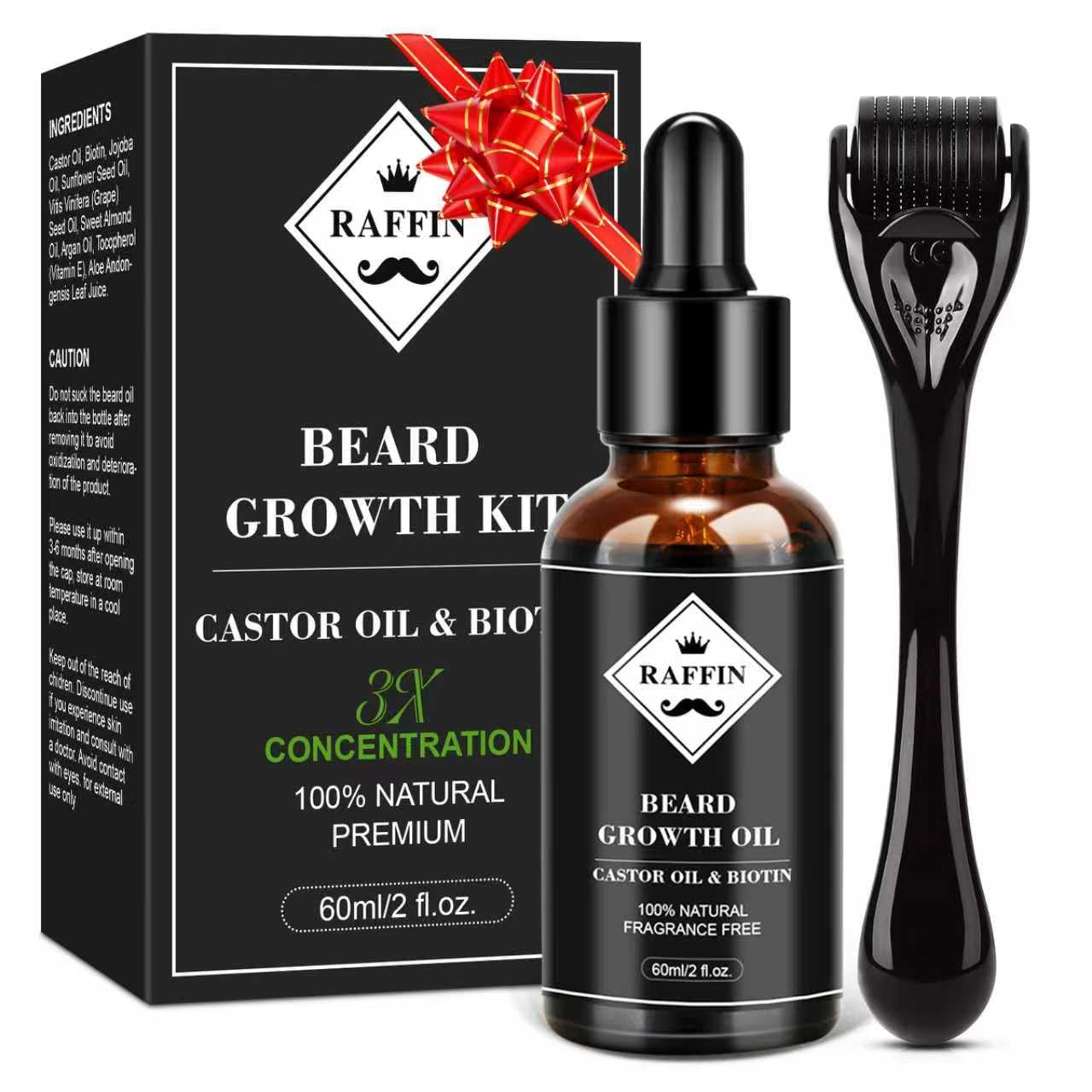 RAFFIN kit croissance barbe: huile 2onces pour une barbe plus fournie et saine.