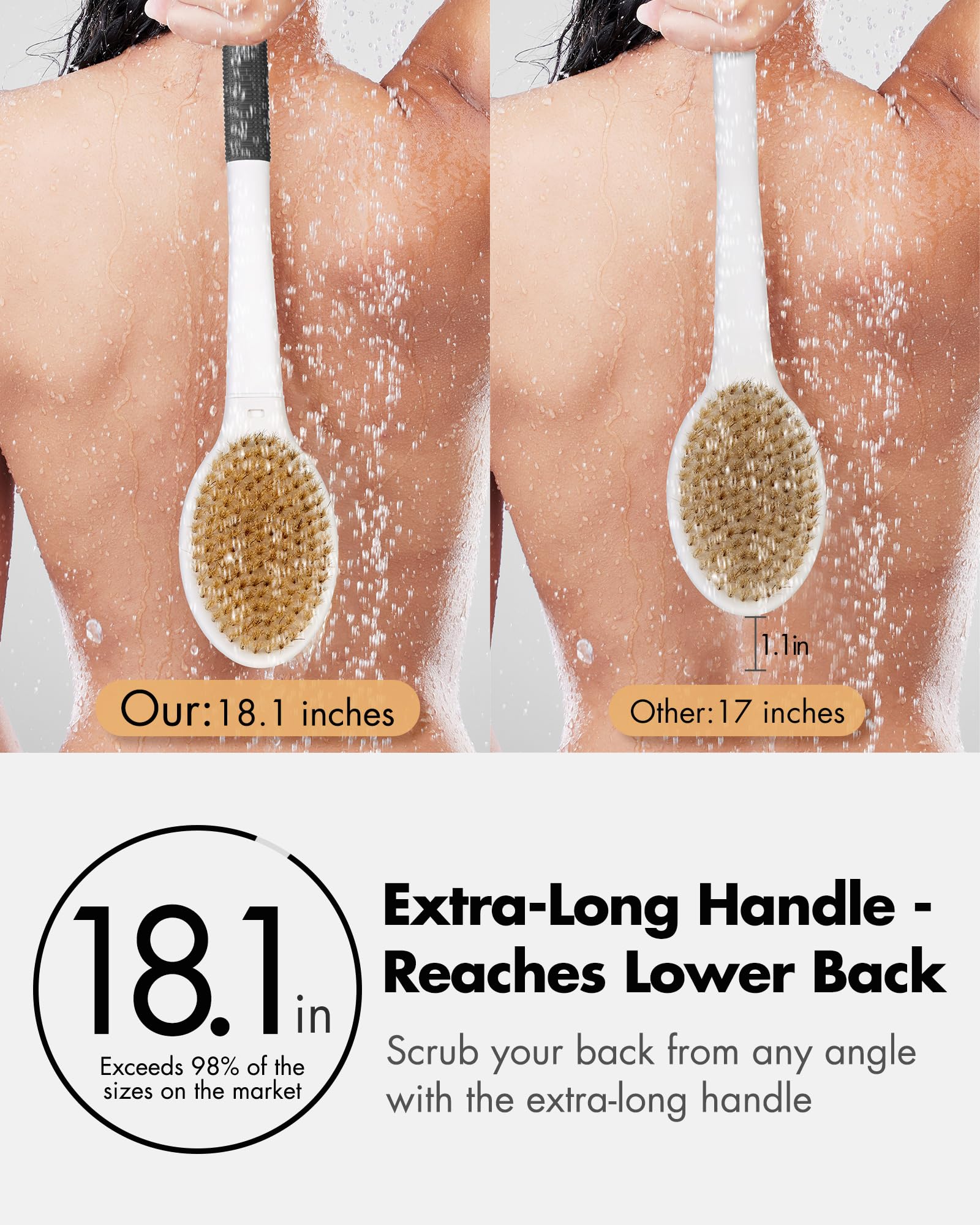 Rafow brosse double-face, poils durs et doux pour exfolier et mousser.