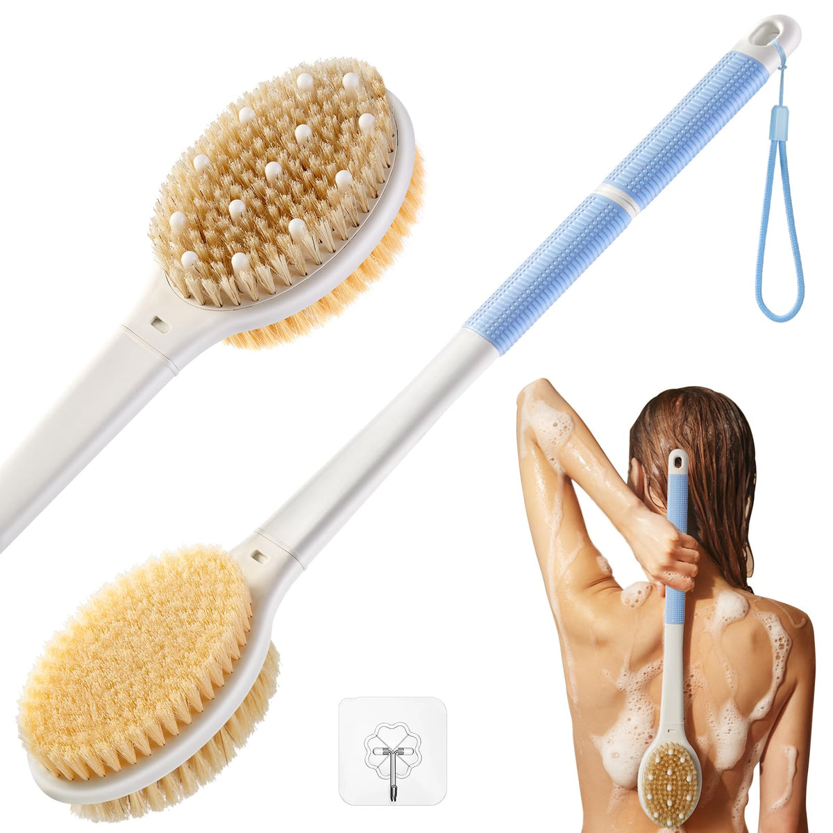 Rafow brosse-douche poignee longue 18-1 pouces, accès facile au dos pour un soin corporel complet.