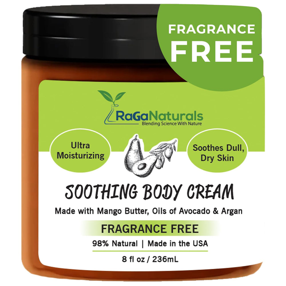 RaGaNaturals Crème Mangue en flacon, hydratation rapide pour peau sèche.