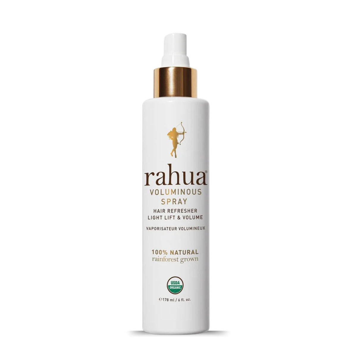 Rahua Voluminous Spray en flacon, volume léger et fraîcheur durable.
