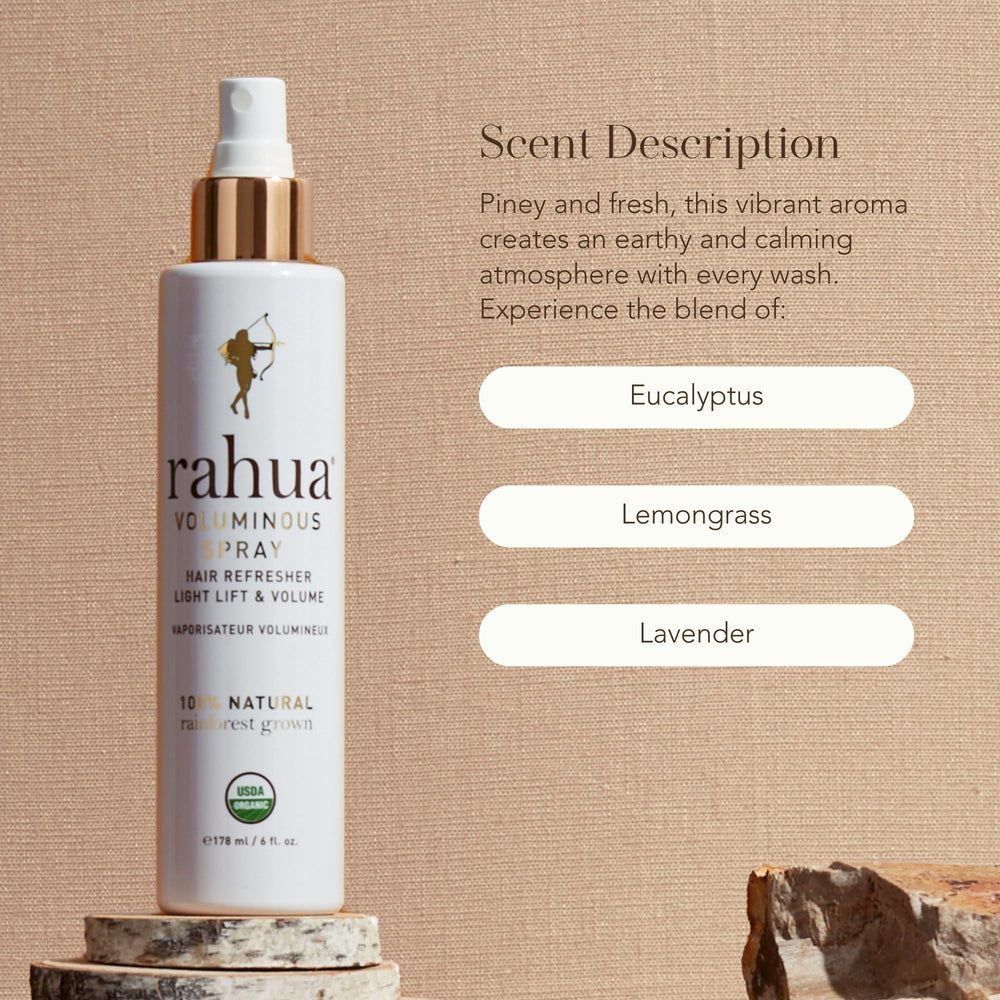 Rahua Voluminous Spray donne du volume à la racine et une texture aérienne.