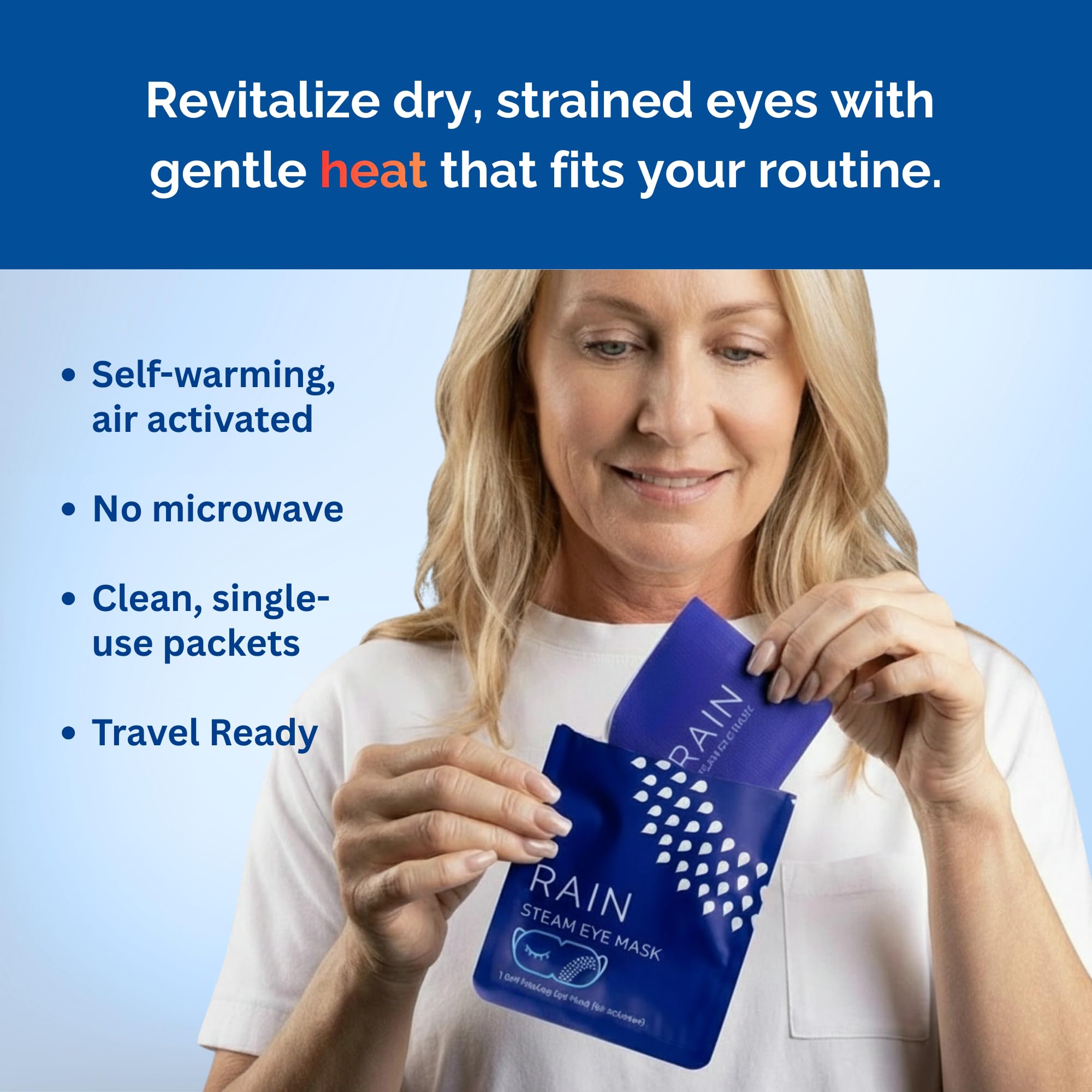 Rain masque yeux chauffant: coton naturel doux et bande élastique pour un ajustement confortable.