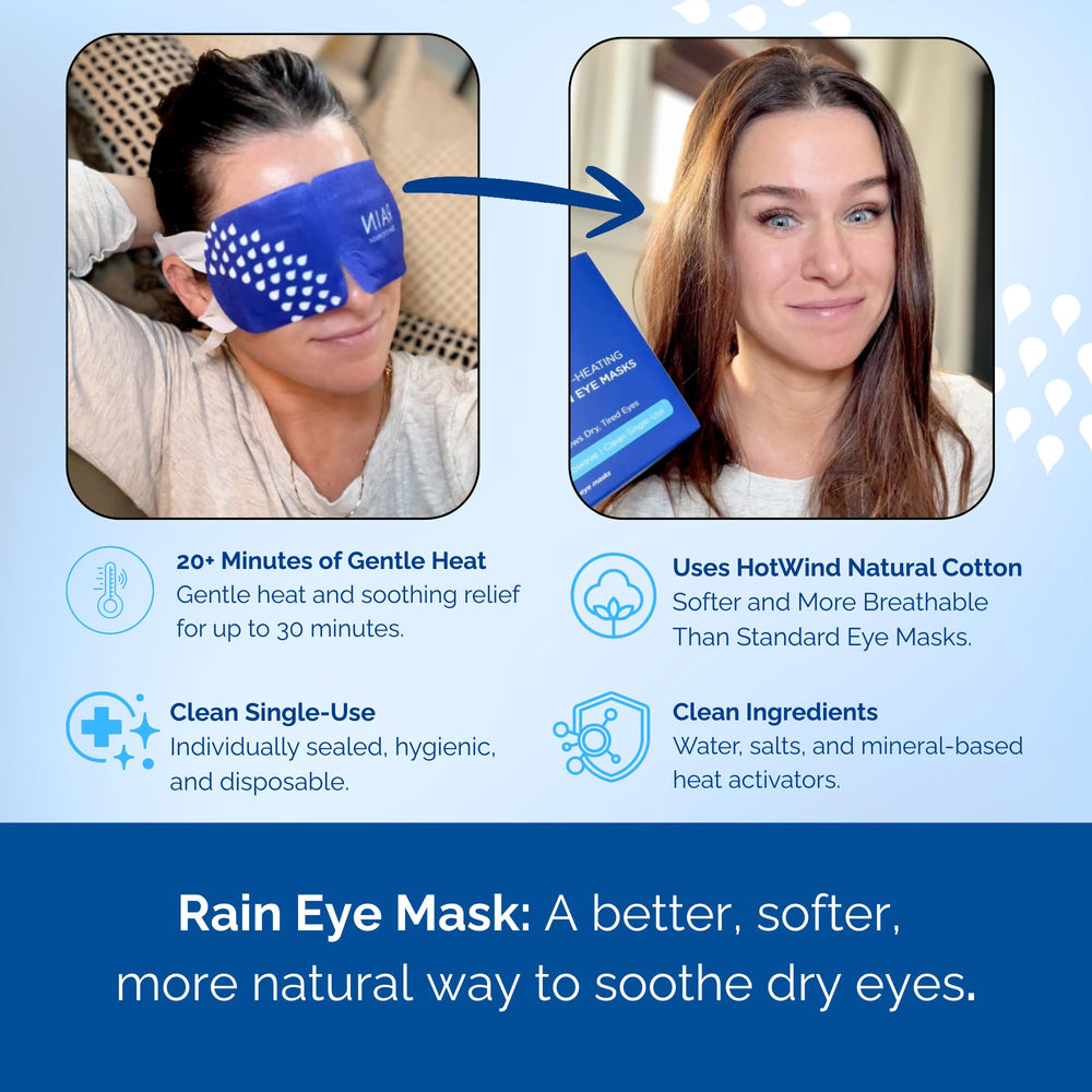 Rain masque yeux chauffant: emballage prêt à l emploi et sans préparation pour domicile ou déplacement.