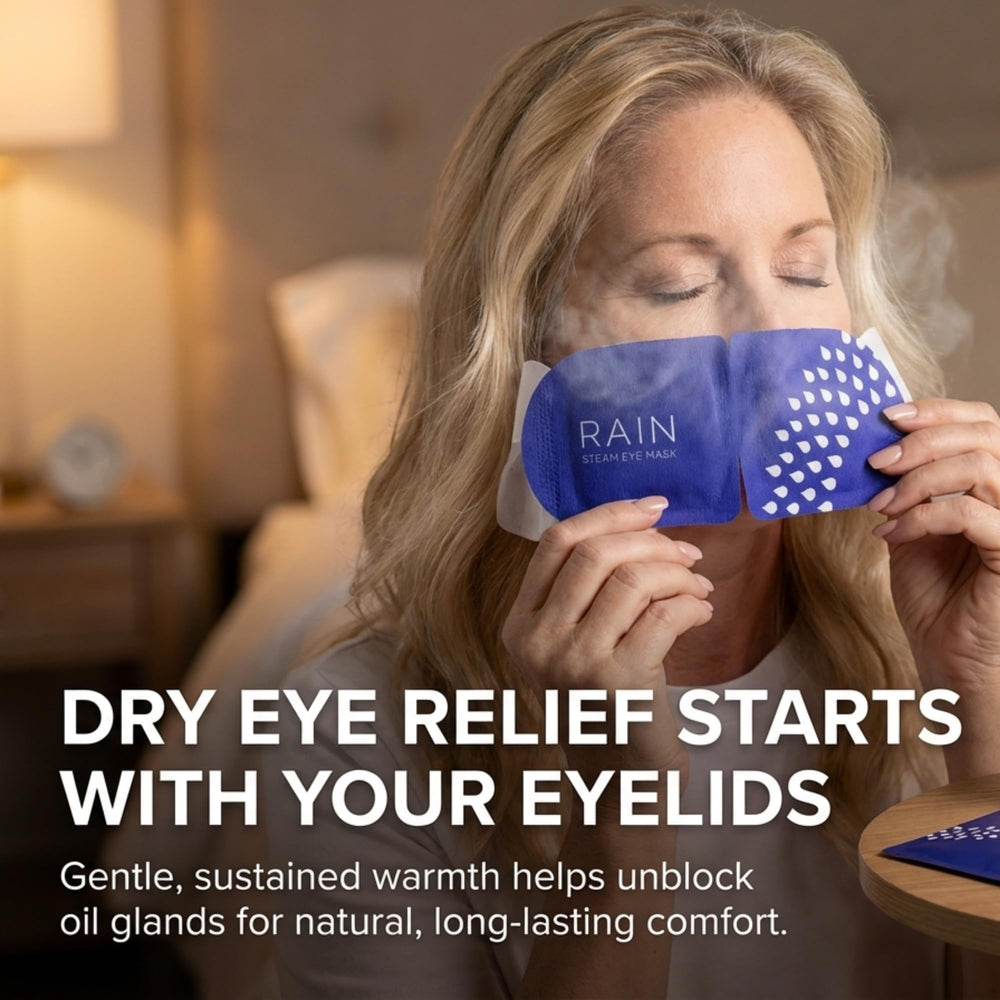 Rain masque yeux chauffant: utilisation nocturne confortable et agréable pour un rituel de détente visuelle.