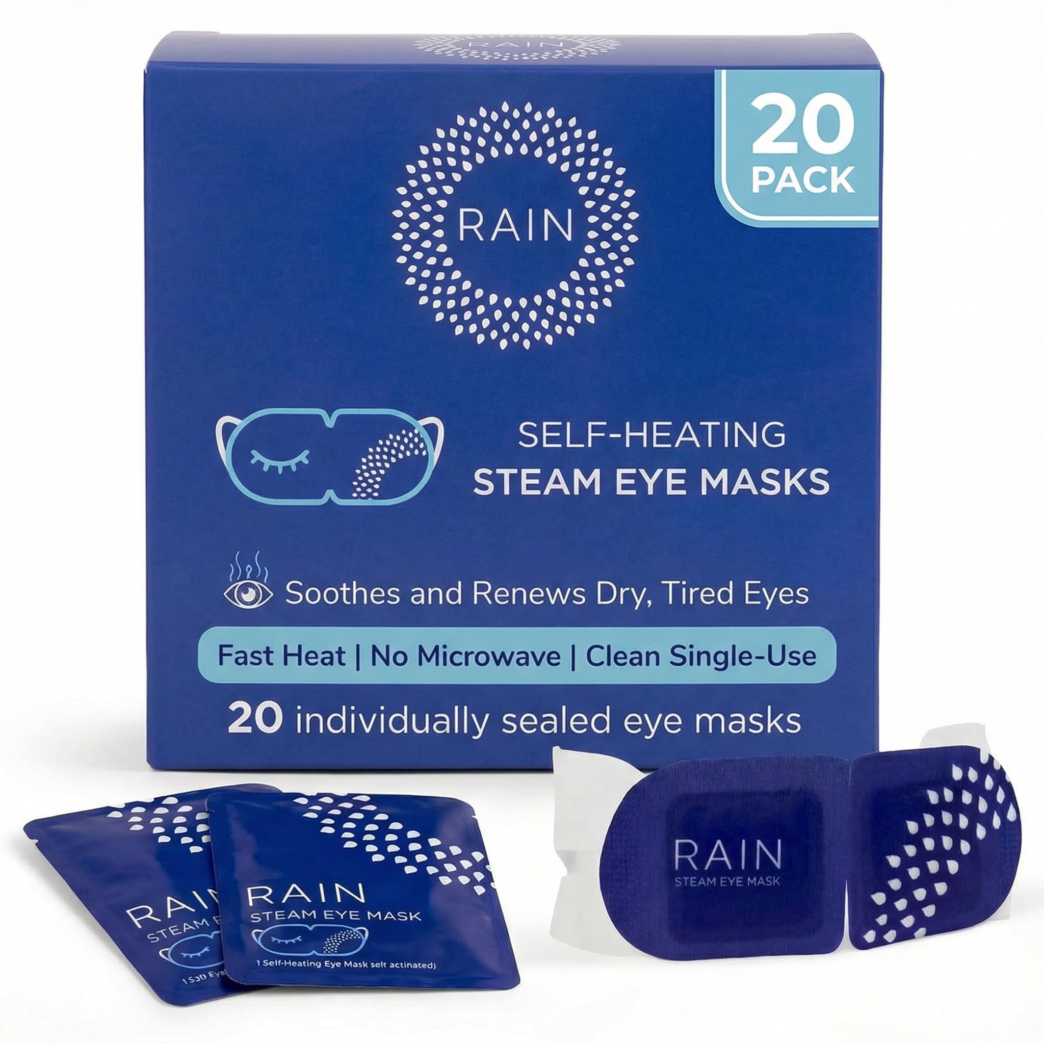 Rain masque yeux chauffant: vapeur apaisante et préchauffage automatique pour soulager la fatigue oculaire.