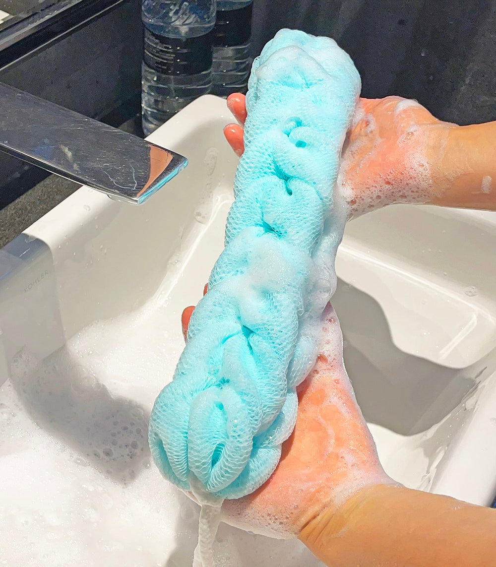 Rainbow Moon éponge-bain bleu-vert: nettoyage confortable pour tout le corps.