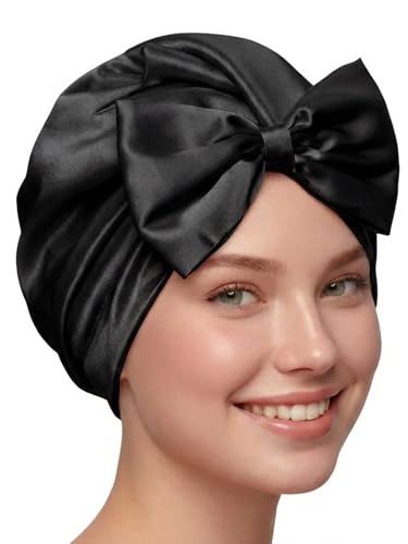 Bonnet Ramede en soie noire avec noeud pour nuits douces