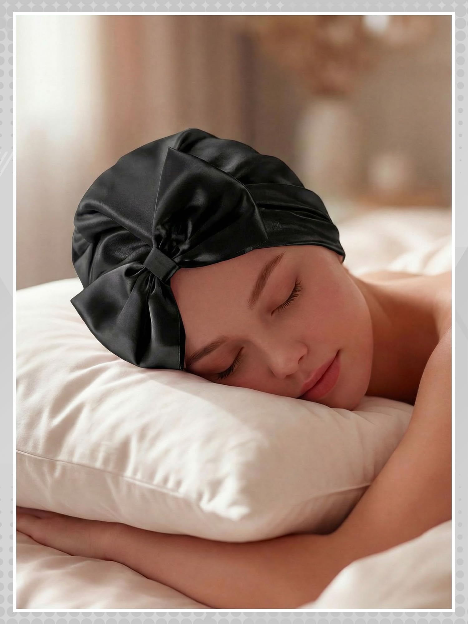 Bonnet Ramede soie noir protection des cheveux pendant le sommeil