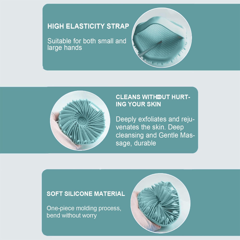 RamPula brosse silicone avec trou de suspension pour séchage rapide après douche.