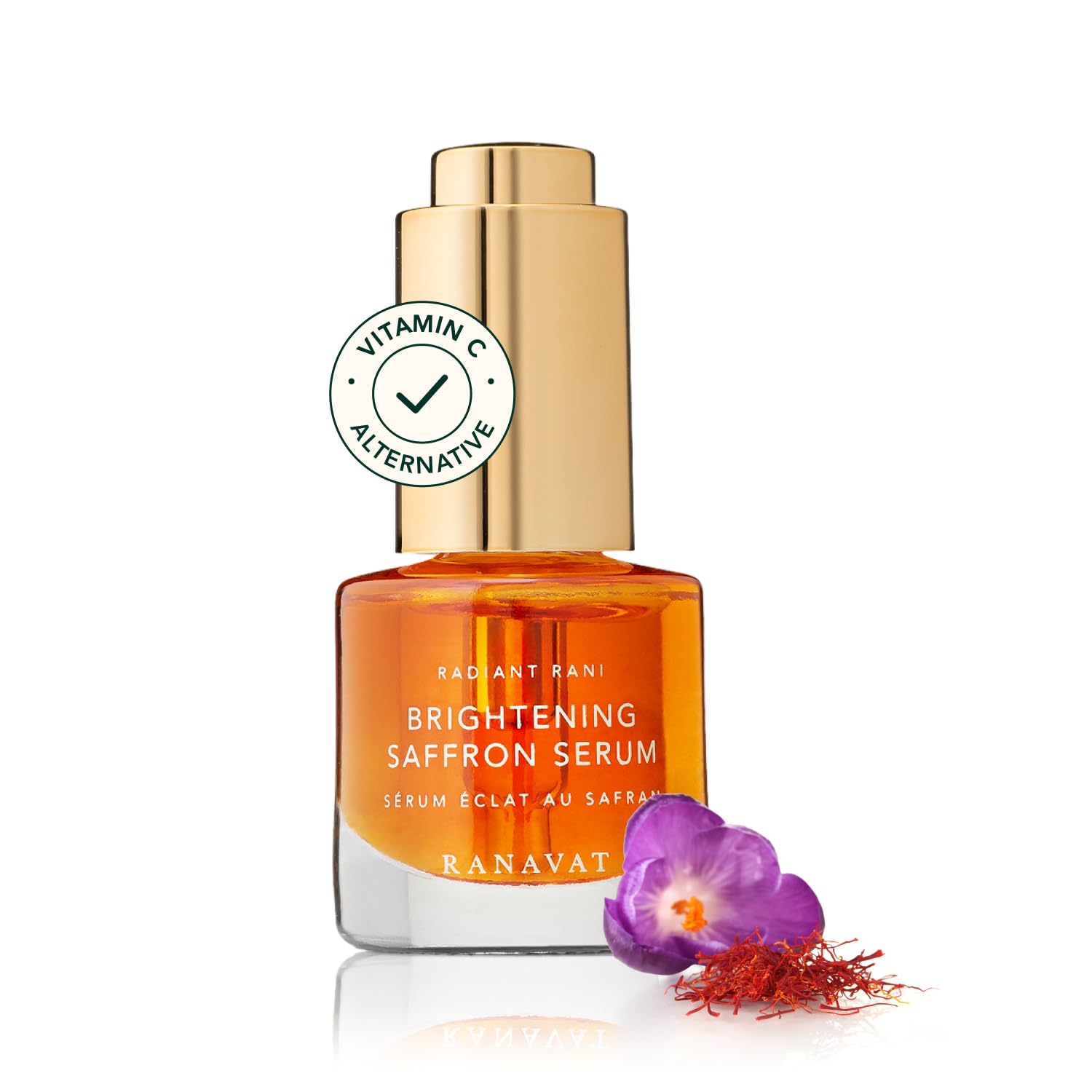 Sérum safran RANAVAT BOTANICS dans flacon lumineux pour éclairer les taches pigmentaires