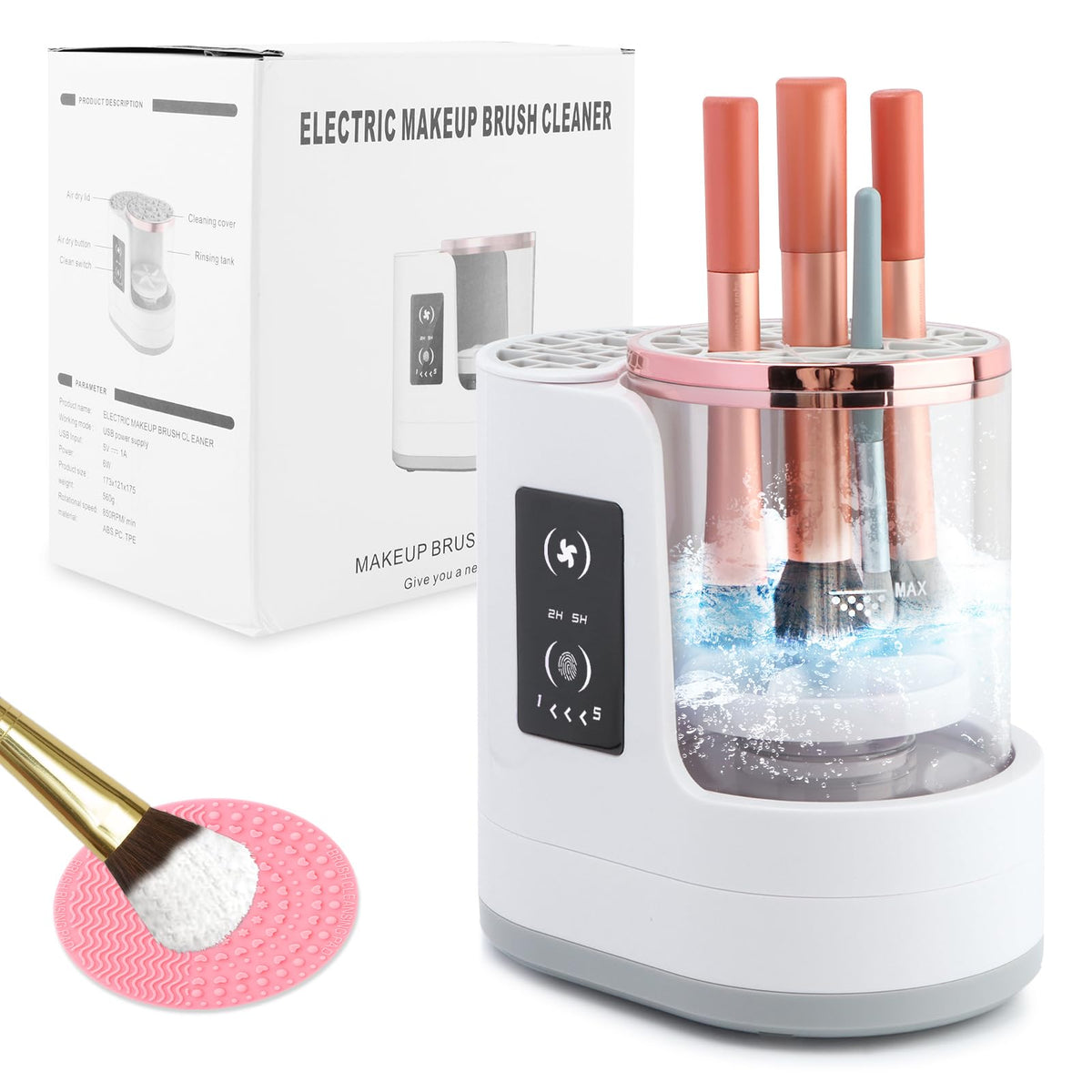 Ranjaner nettoyeur-brosse-maquillage 3-en-1: nettoyage efficace pour toutes les brosses.
