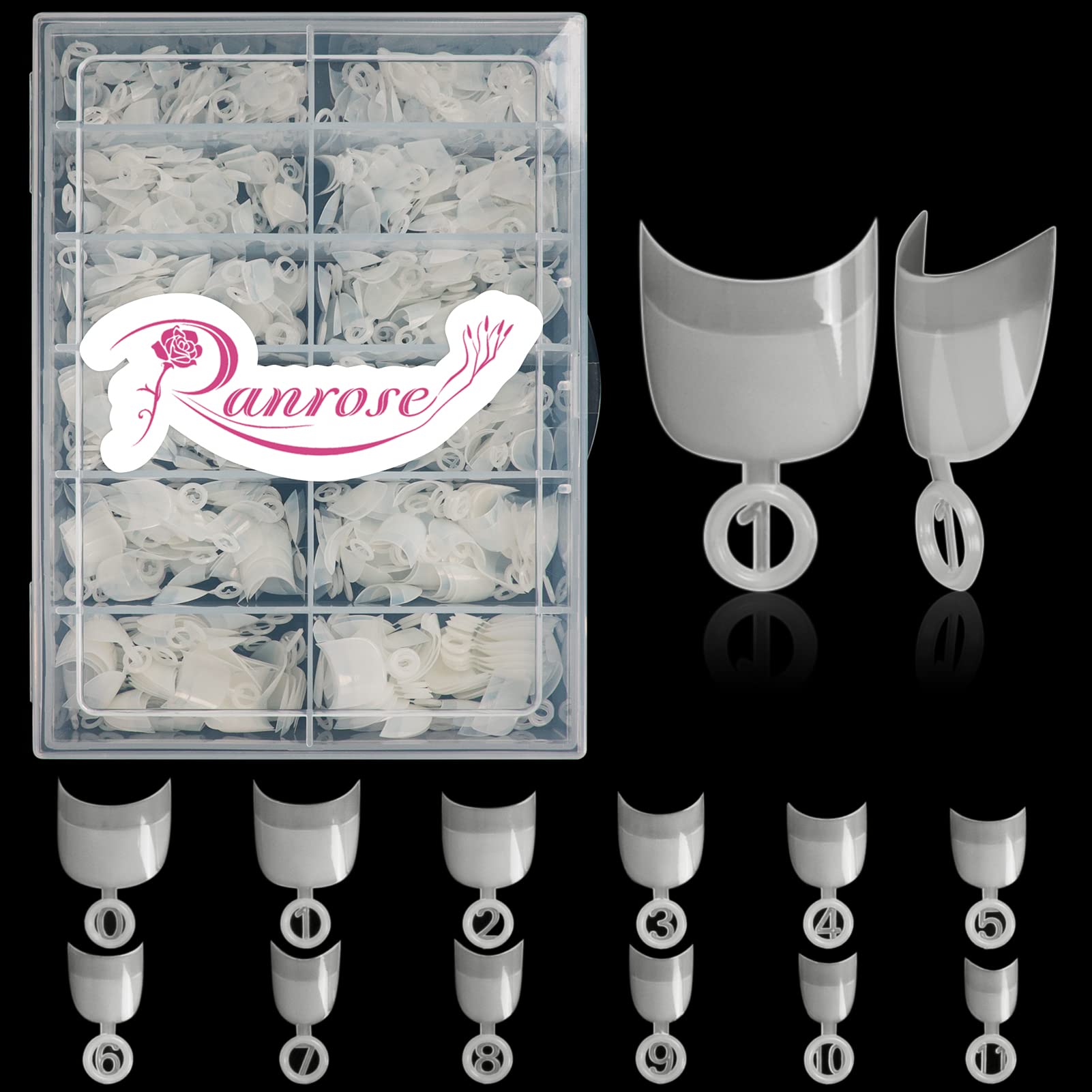 Ranrose 600pcs ongles courts ovales dans une boîte transparente pour un rangement rapide