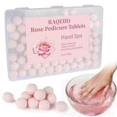 RAQEHO boules spa mani­cure rose montrant le soin des mains en douceur
