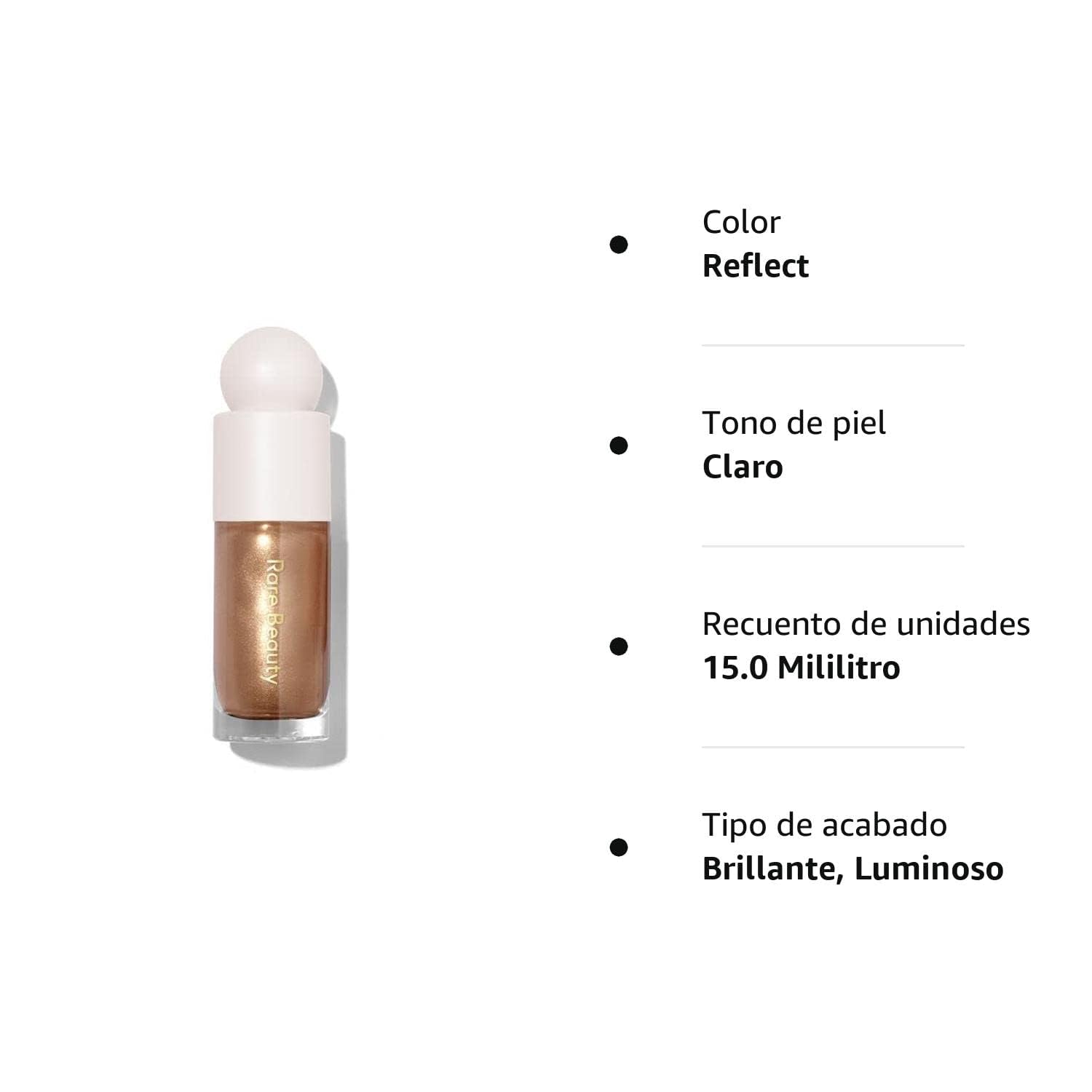 Rare Beauty Positive Light, utilisation sur le visage, révèle un fini lumineux sans pesanteur.