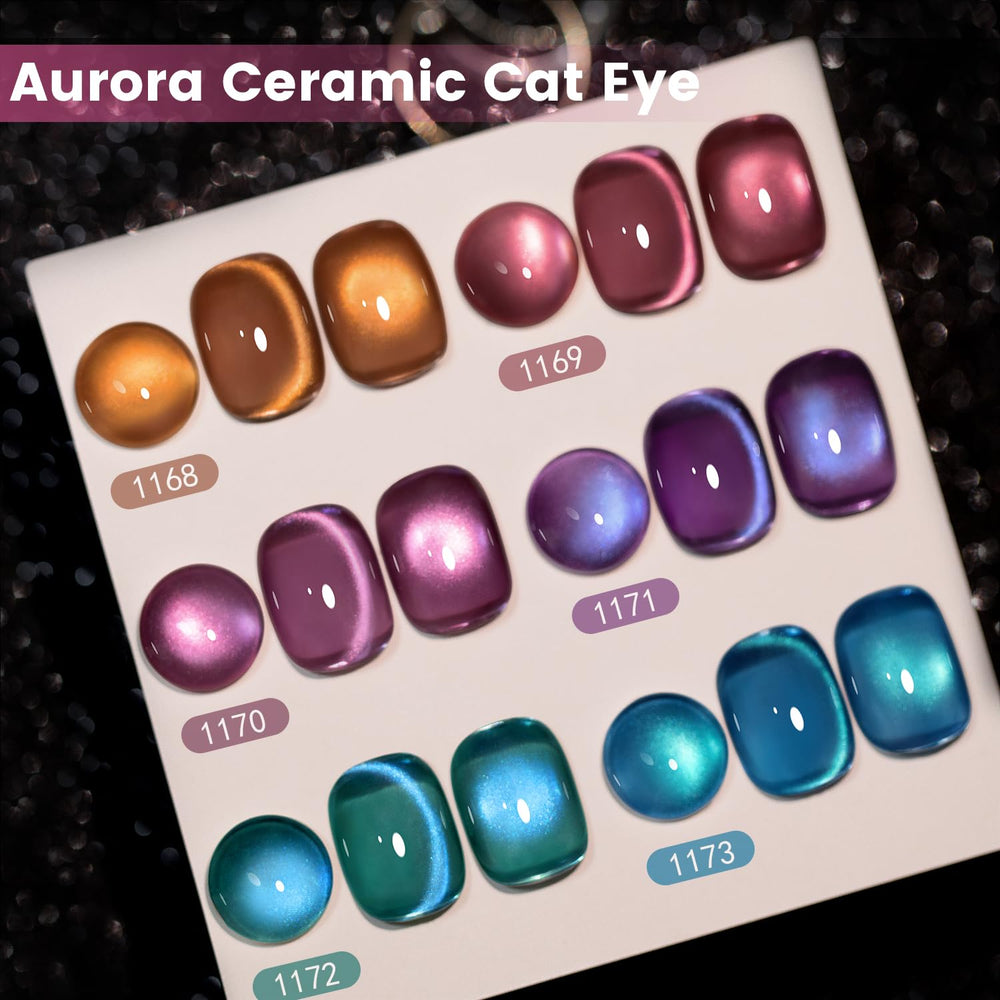 RARJSM Aurora vernis gel oeil-de-chat vert, rendu lumineux et effet galactique irisé