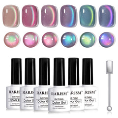 Vernis gel RARJSM Aurora avec effet œil-de-chat et éclat diamanté.