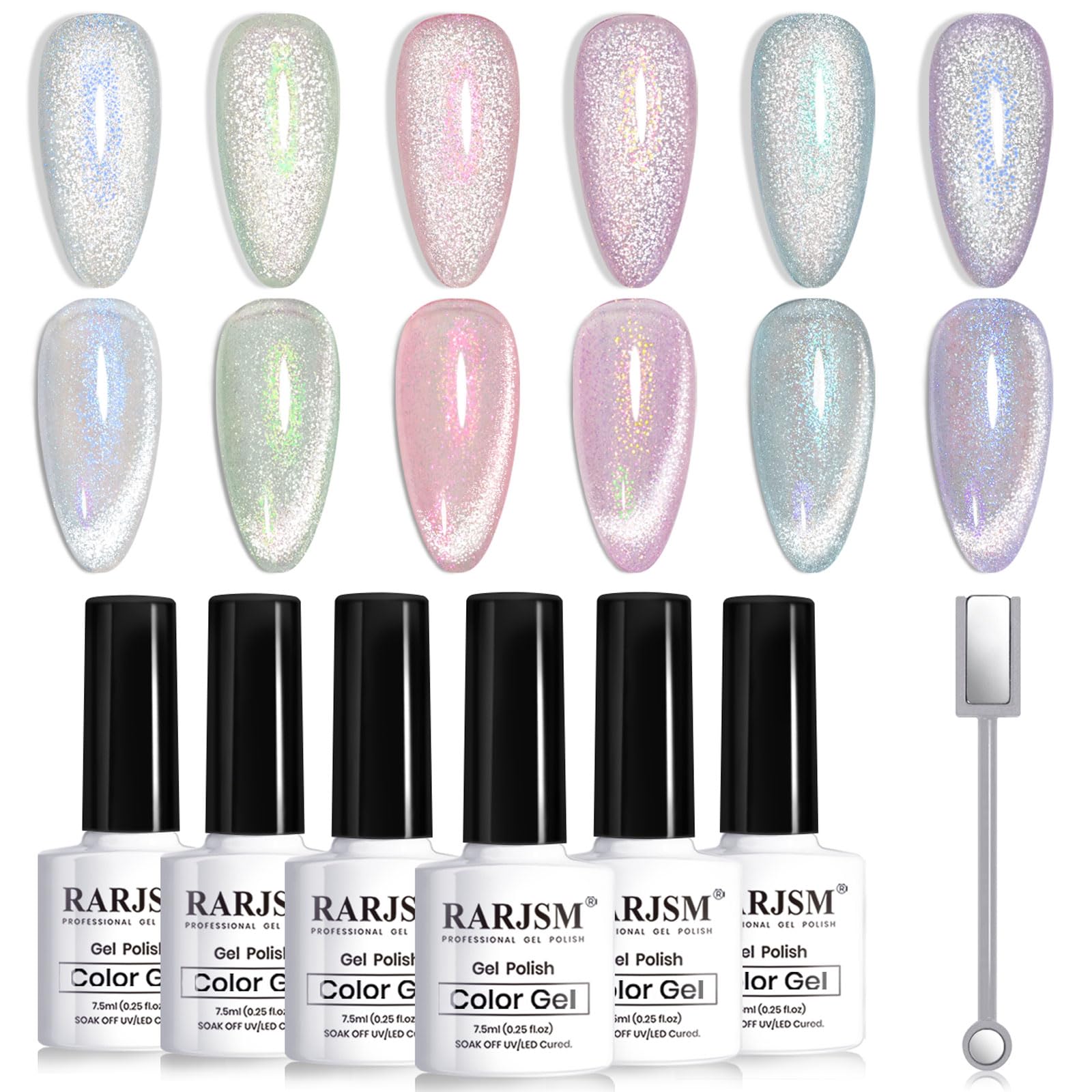 RARJSM Aurora Mermaid Vernis Gel Œil-Chat: effet velours et paillettes.
