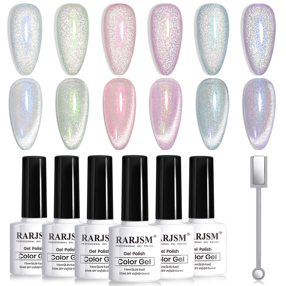 RARJSM Aurora Mermaid Vernis Gel Œil-Chat: effet velours et paillettes.